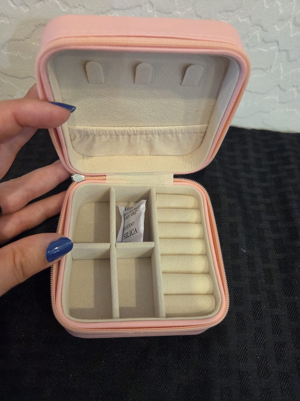 Compact Pink Travel Jewelry Case with Ring Slots